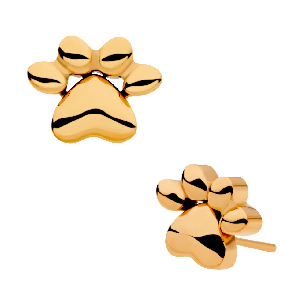 24KT Gold PVD Titanium Threadless with Paw Top