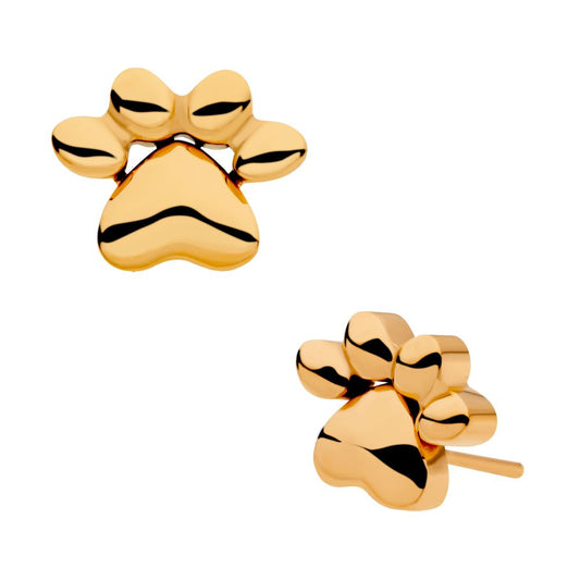 24KT Gold PVD Titanium Threadless with Paw Top
