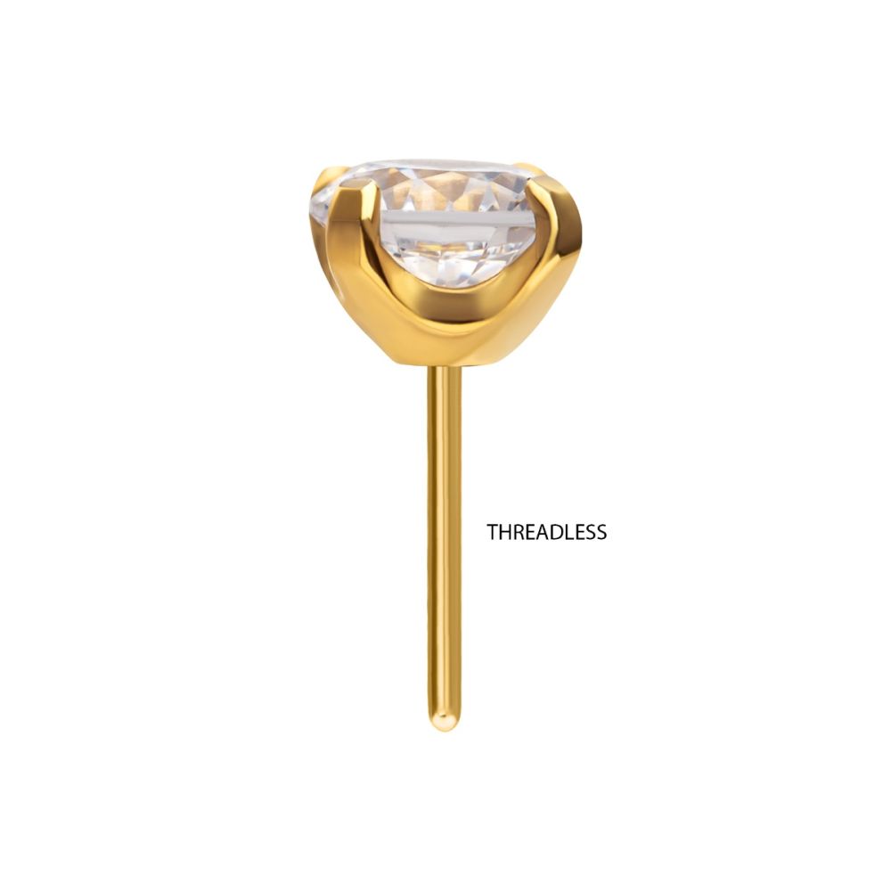 24KT Gold PVD Titanium Threadless with 4-Prong Set CZ Front Facing Top