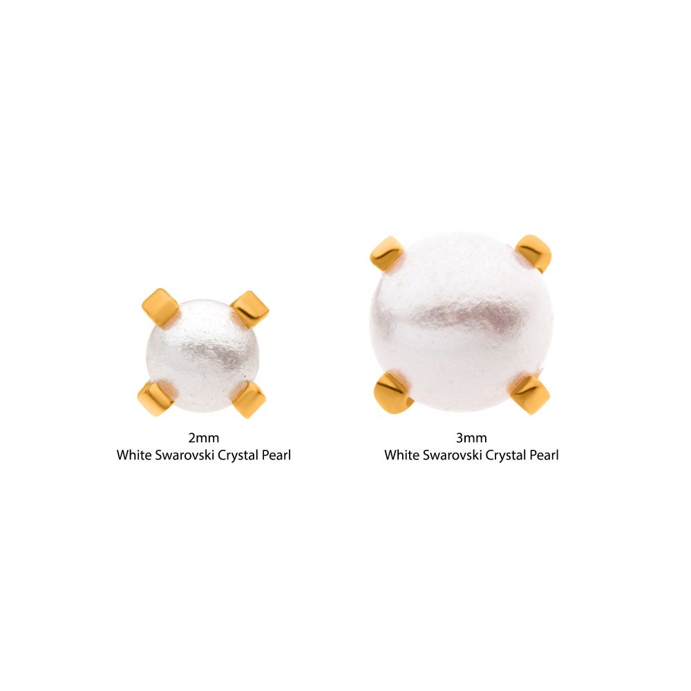 24Kt Gold PVD Titanium Threadless Prong Set White Swarovski Pearl Top