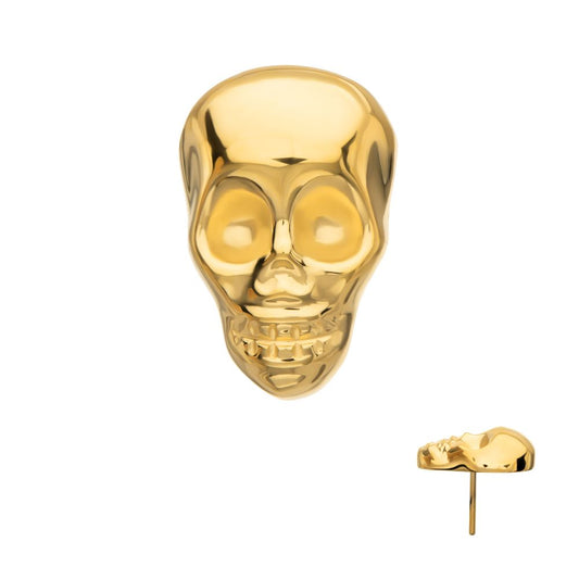 24KT Gold PVD Titanium Threadless 3D Skull Head Top