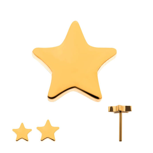 24KT-Gold PVD Titanium Threadless with Star Top