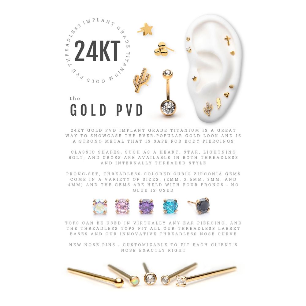 24KT-Gold PVD Titanium Threadless with Star Top