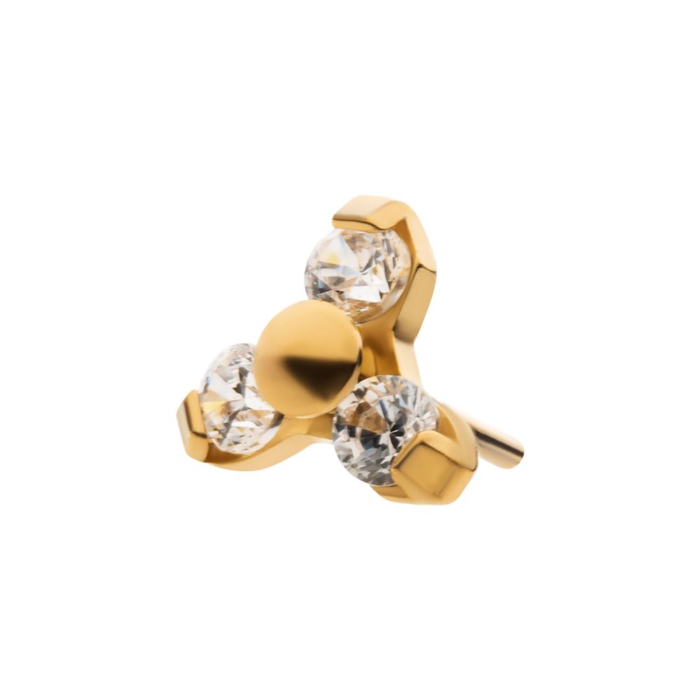 24Kt Gold PVD Titanium Threadless Pronged Round CZ Trinity Top