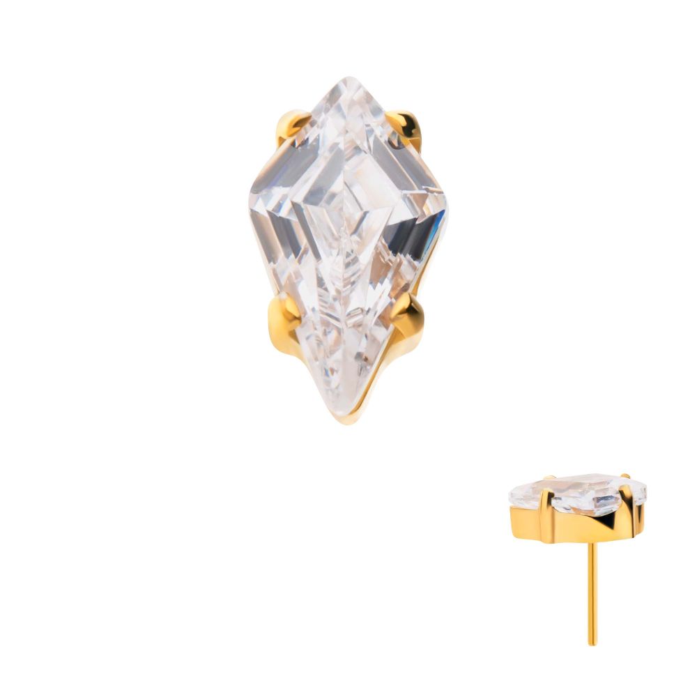 24Kt-Gold PVD Titanium Threadless Prong Set Kite Shaped CZ Top