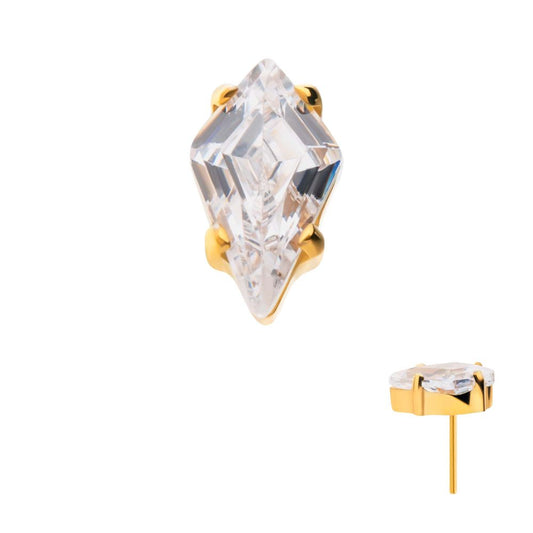 24Kt-Gold PVD Titanium Threadless Prong Set Kite Shaped CZ Top