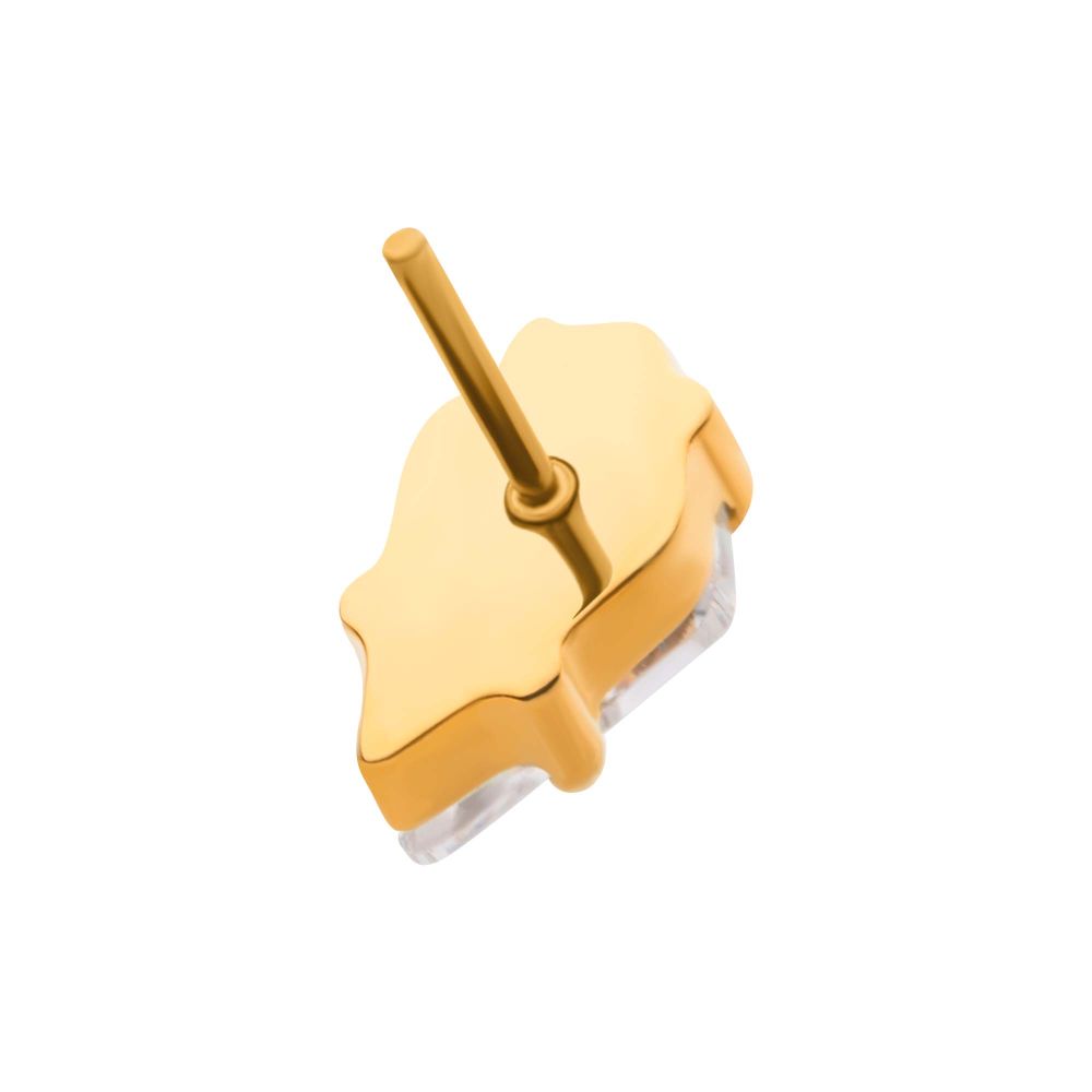 24Kt-Gold PVD Titanium Threadless Prong Set Kite Shaped CZ Top