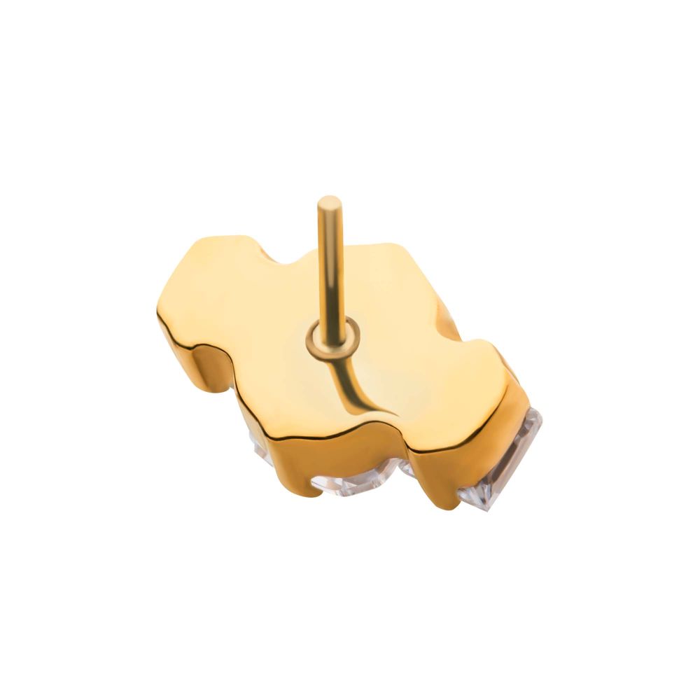 24Kt Gold PVD Titanium Threadless Prong Set Emerald Cut & Princess Gem 3-Cluster Top