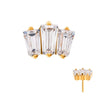 24Kt Gold PVD Titanium Threadless Prong Set Baguette CZ 3-Cluster Top
