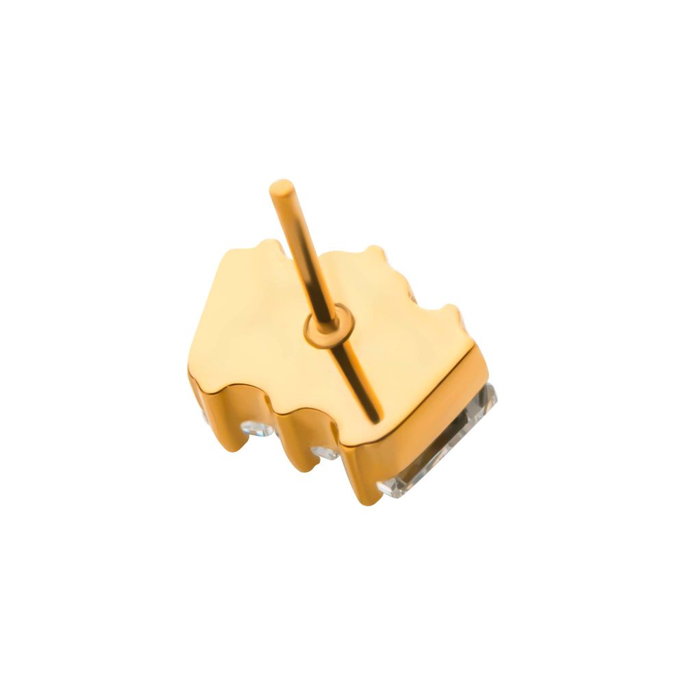 24Kt Gold PVD Titanium Threadless Prong Set Baguette CZ 3-Cluster Top