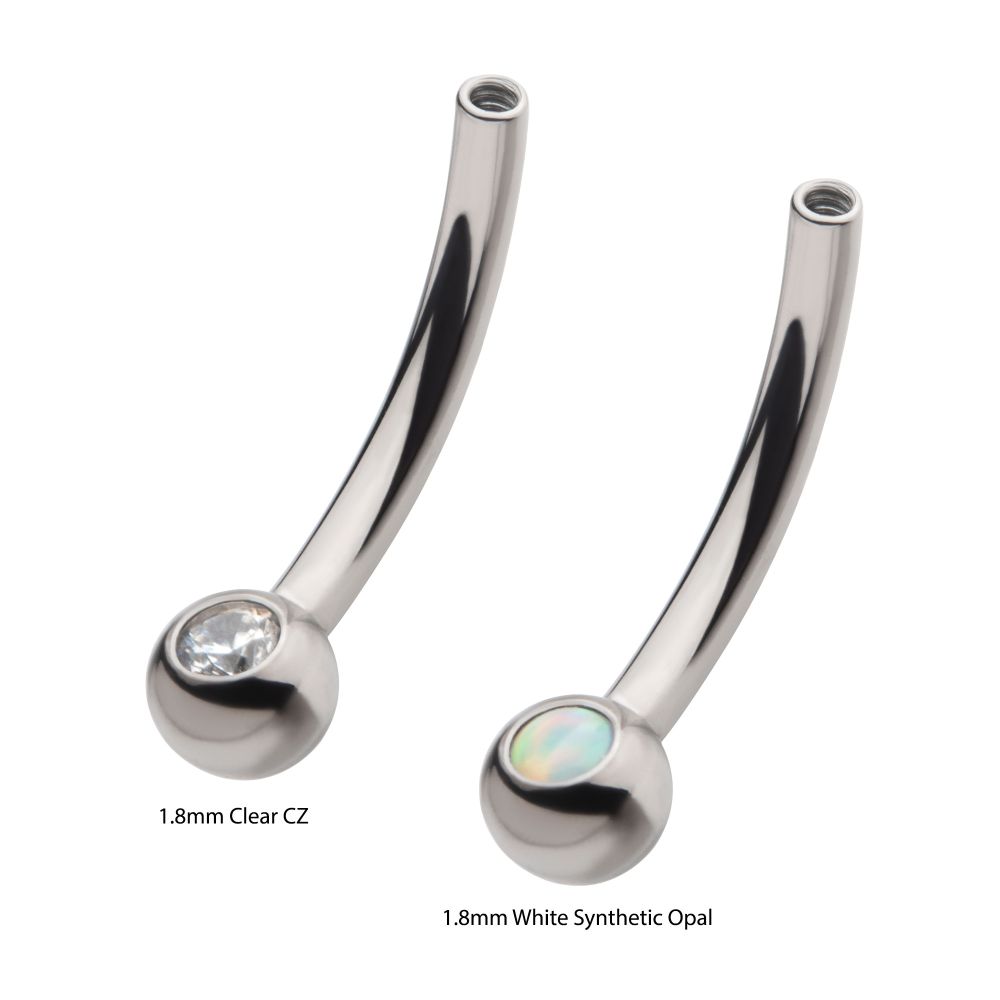 Titanium Internally Threaded with Bezel Set CZ/Opal Fixed Ball Bottom Curved Barbell