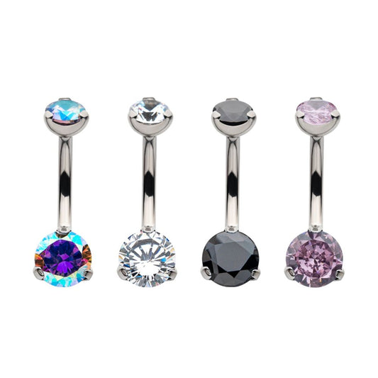 Titanium Internally Threaded with Prong Set Round AAA CZ Fixed Navel