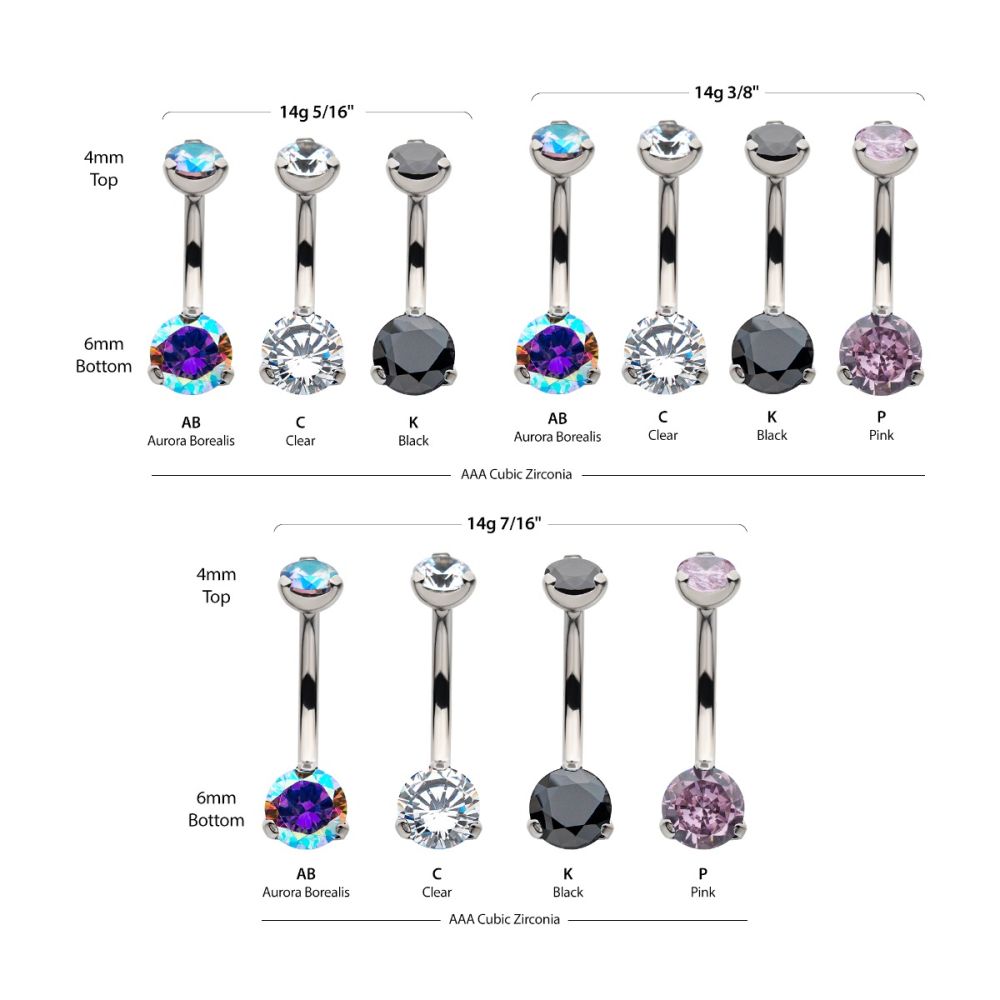 Titanium Internally Threaded with Prong Set Round AAA CZ Fixed Navel