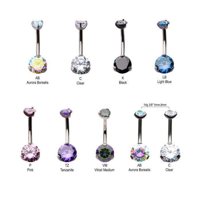 STERILIZED Titanium Internally Threaded with 3-Prong Set Double CZ Fixed Navel