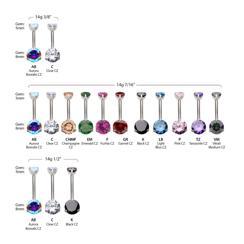 Titanium Internally Threaded Double 3-Prong Round Gem Fixed Bottom Navel