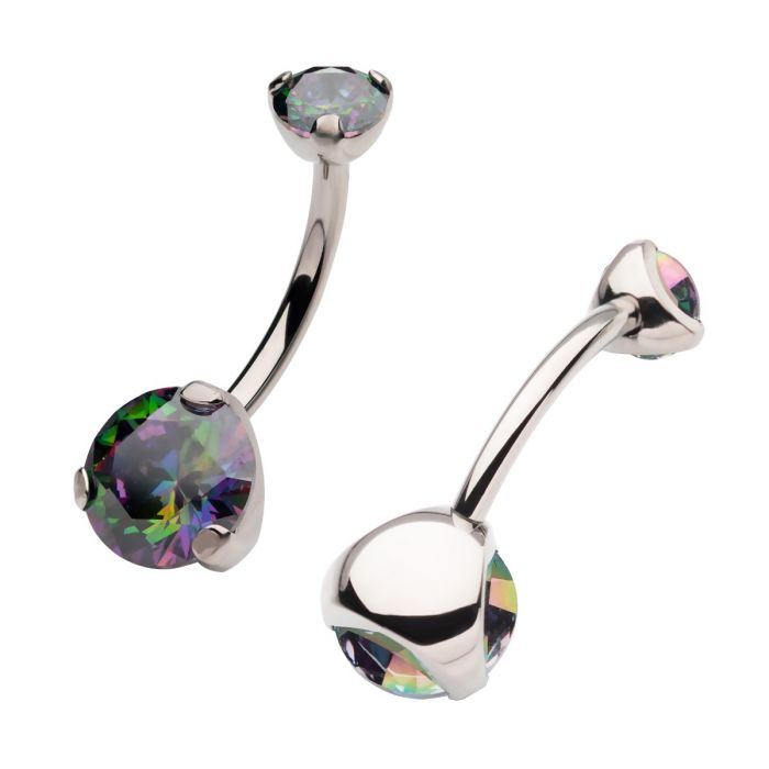 STERILIZED Titanium Internally Threaded with 3-Prong Set Double CZ Fixed Navel