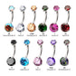 Titanium Internally Threaded Double 3-Prong Round Gem Fixed Bottom Navel
