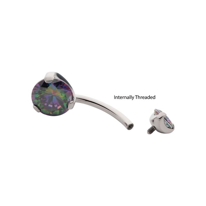 STERILIZED Titanium Internally Threaded with 3-Prong Set Double CZ Fixed Navel