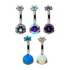 Titanium Internally Threaded with Prong Set AAA CZ & Synthetic Opal Flower Top and Round Bottom Fixed Navel