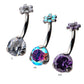 Titanium Internally Threaded with Prong Set AAA CZ & Synthetic Opal Flower Top and Round Bottom Fixed Navel