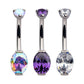 Titanium Internally Threaded Double Gem with Prong Set Oval Fixed Bottom Navel