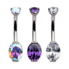 Titanium Internally Threaded Double Gem with Prong Set Oval Fixed Bottom Navel