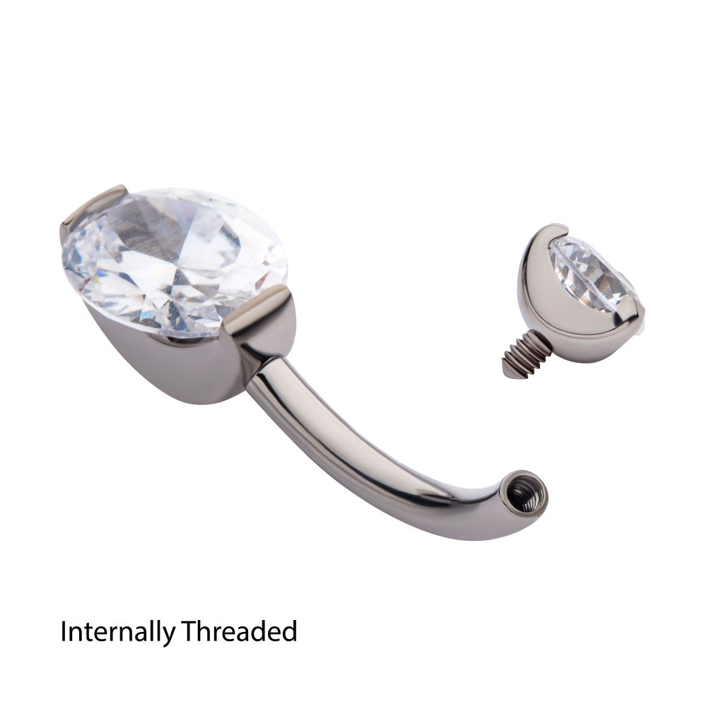 Titanium Internally Threaded Double Gem with Prong Set Oval Fixed Bottom Navel