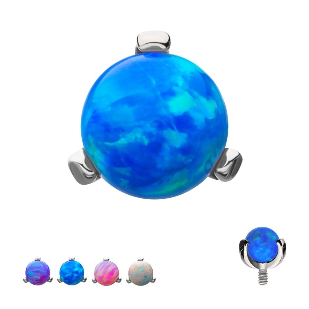 Titanium Internally Threaded 3-Prong Set Synthetic Opal Top