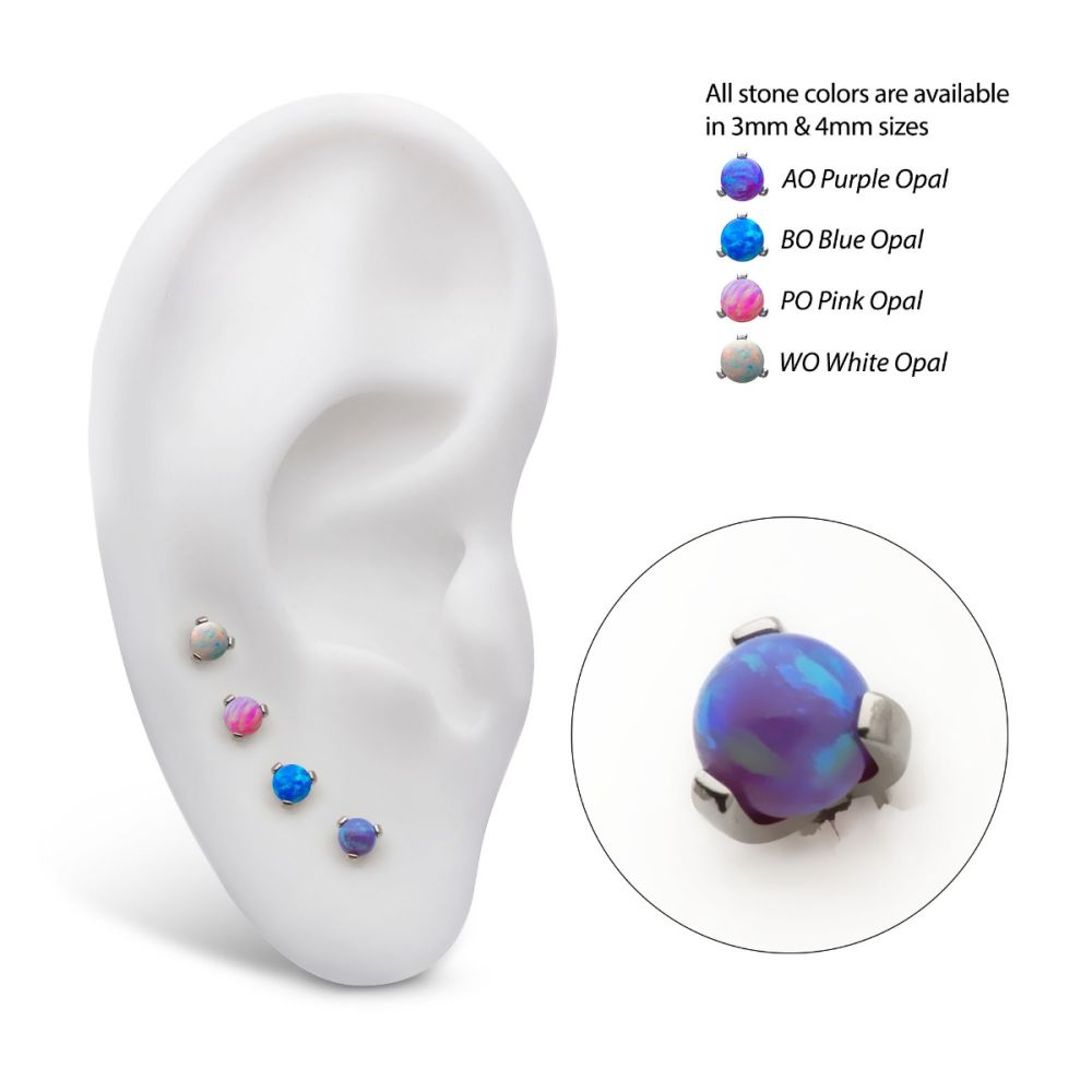 Titanium Internally Threaded 3-Prong Set Synthetic Opal Top