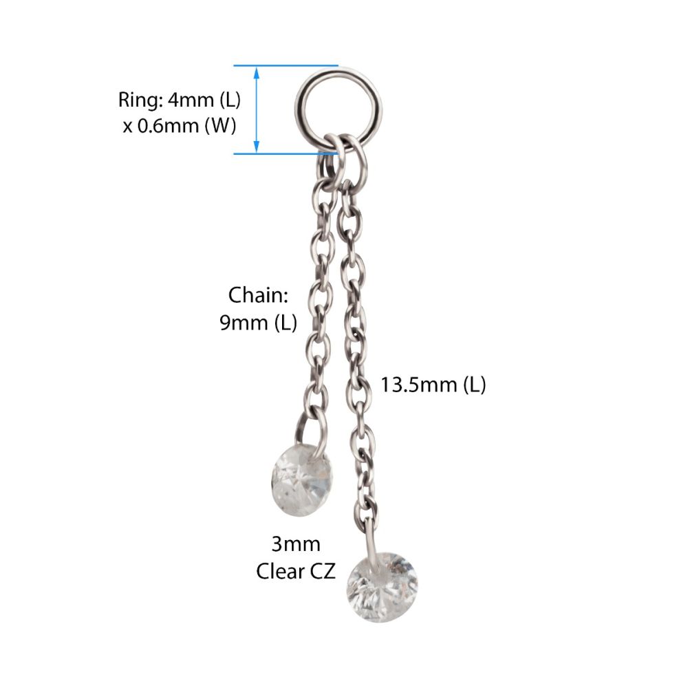Platinum PVD Titanium Floating CZ Double Round Gem Chain Dangle