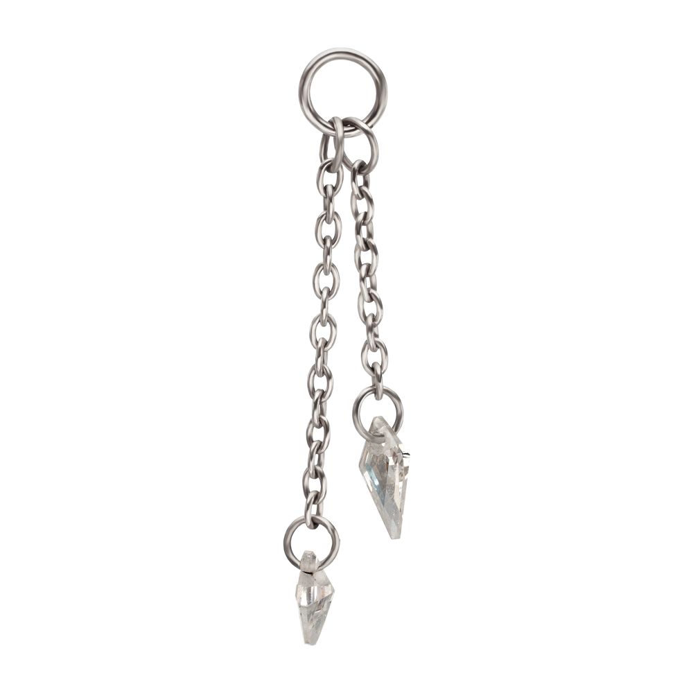 Platinum PVD Titanium Floating CZ Double Kite Shape Gem Chain Dangle