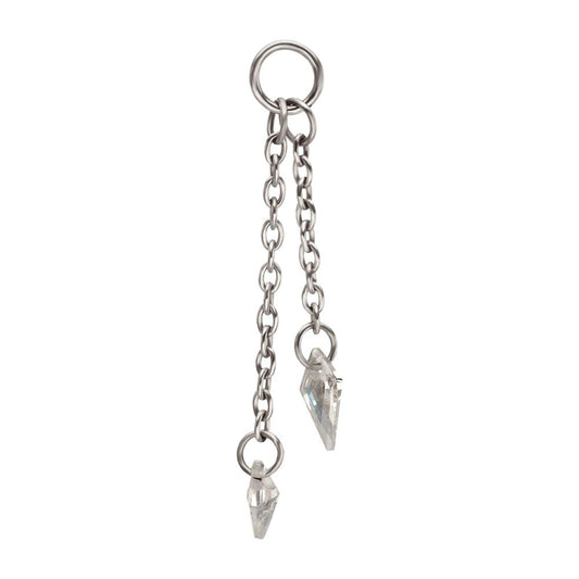 Platinum PVD Titanium Floating CZ Double Kite Shape Gem Chain Dangle