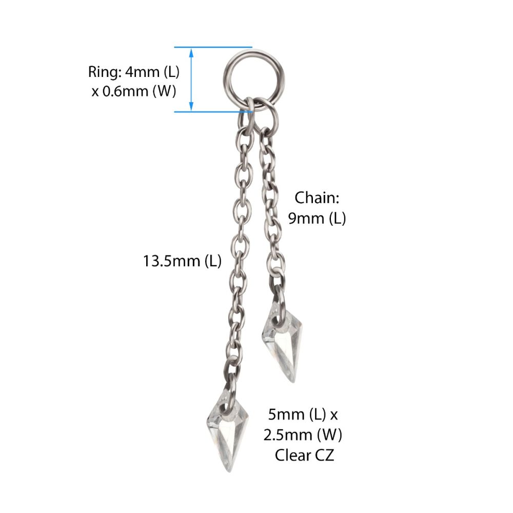 Platinum PVD Titanium Floating CZ Double Kite Shape Gem Chain Dangle