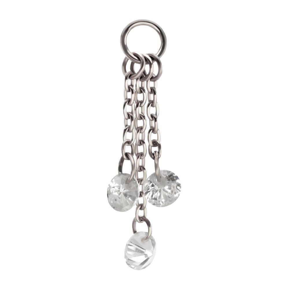 Platinum PVD Titanium Floating CZ Triple Round Gem Chain Dangle