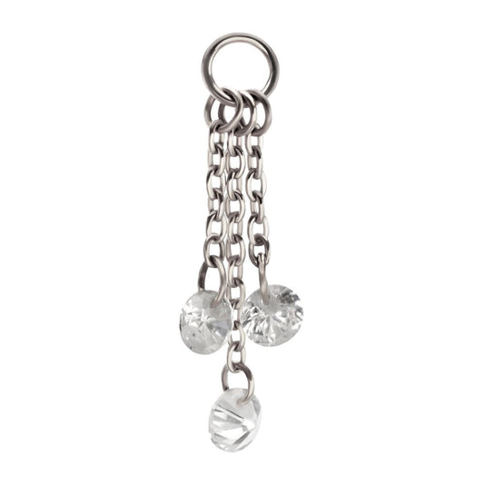 Platinum PVD Titanium Floating CZ Triple Round Gem Chain Dangle