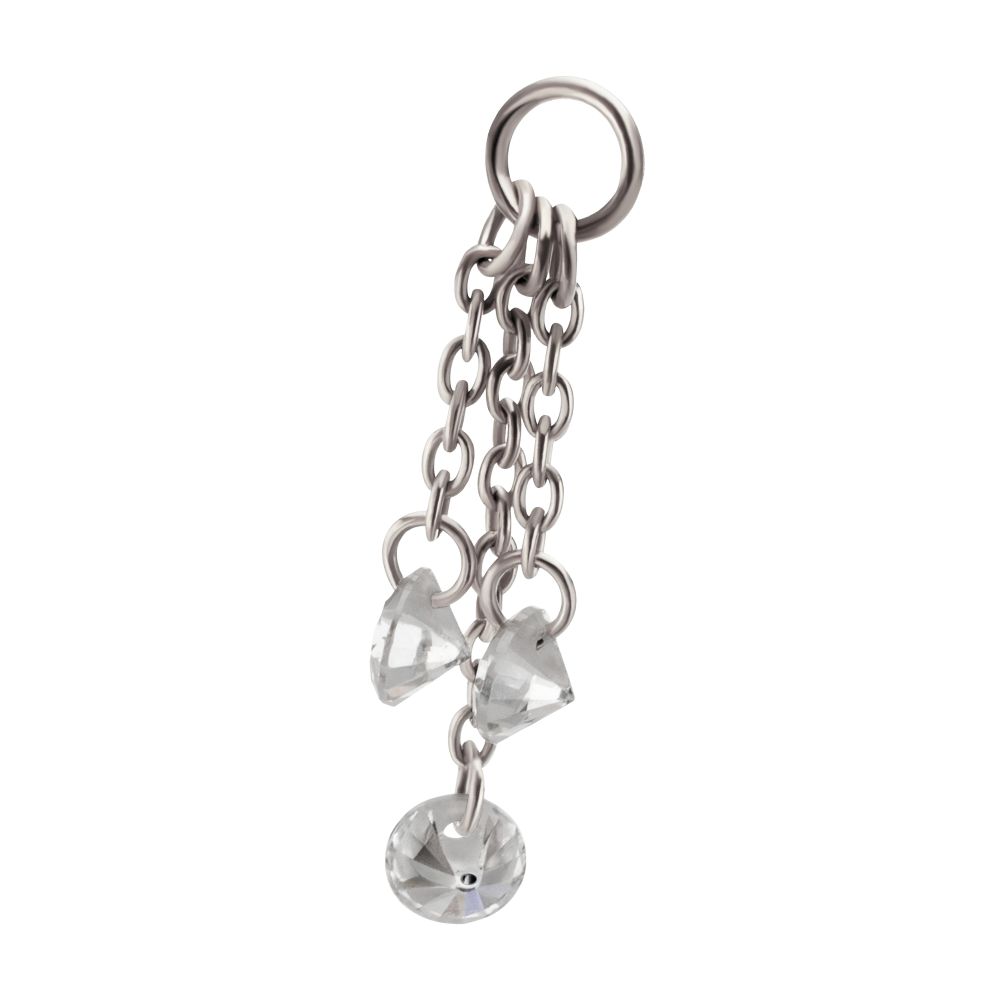 Platinum PVD Titanium Floating CZ Triple Round Gem Chain Dangle