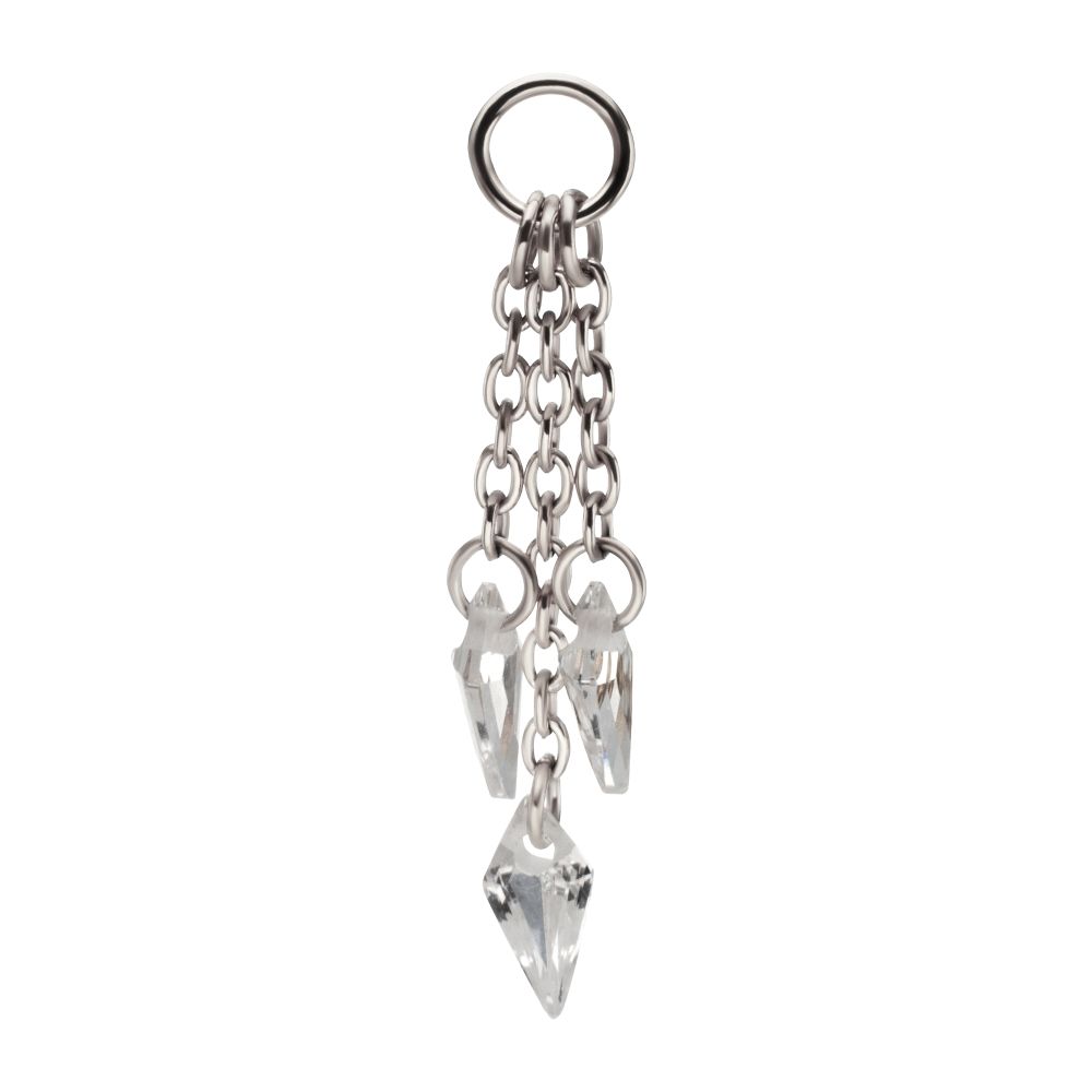 Platinum PVD Titanium Floating CZ Triple Kite Shape Gem Chain Dangle