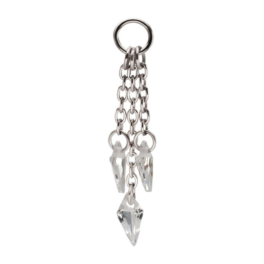 Platinum PVD Titanium Floating CZ Triple Kite Shape Gem Chain Dangle