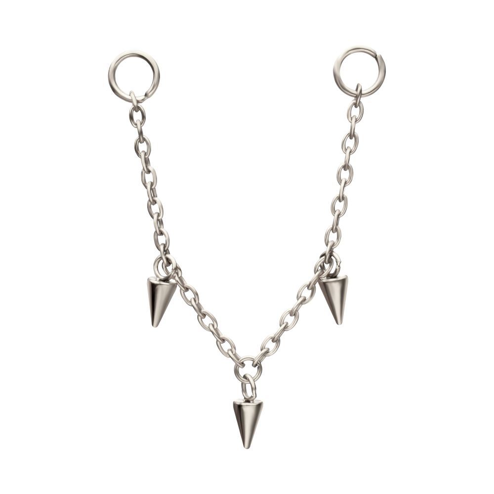 Platinum PVD Titanium Triple Spike Rolo Chain Dangle