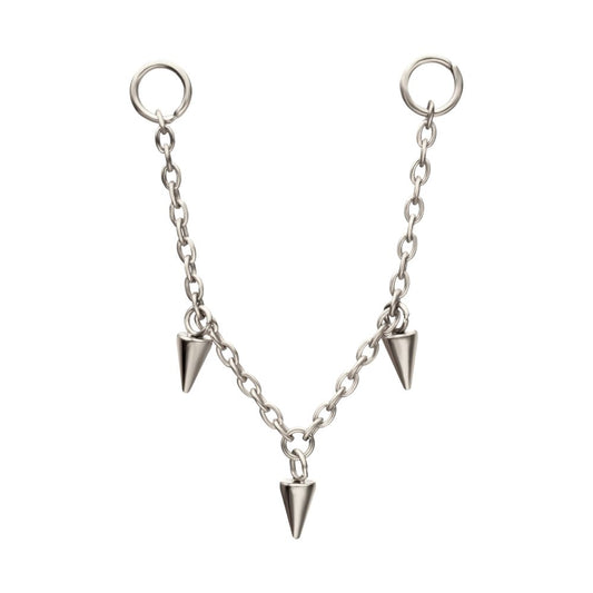 Platinum PVD Titanium Triple Spike Rolo Chain Dangle