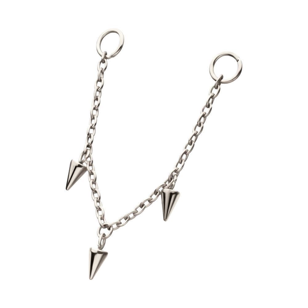 Platinum PVD Titanium Triple Spike Rolo Chain Dangle