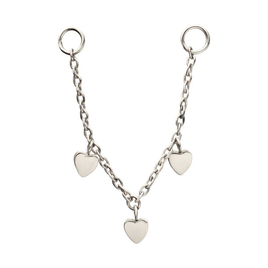 Platinum PVD Titanium Triple Heart Rolo Chain Dangle