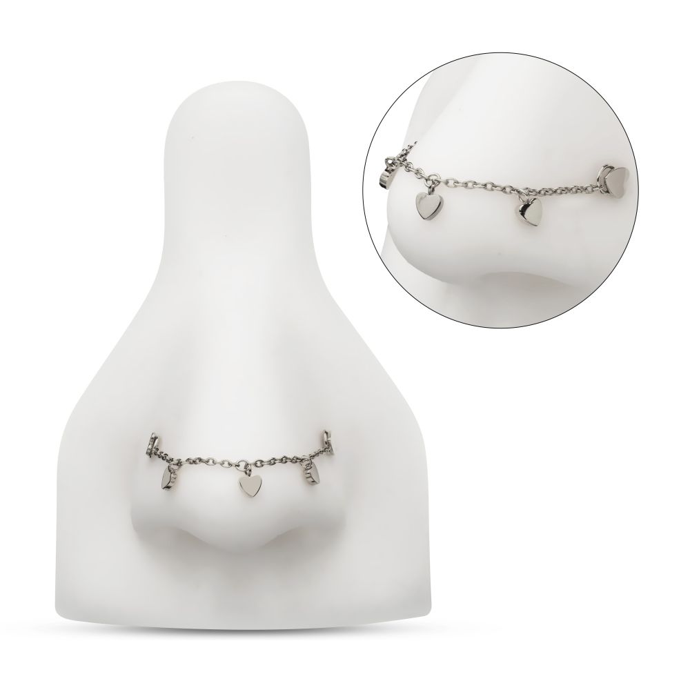 Platinum PVD Titanium Triple Heart Rolo Chain Dangle