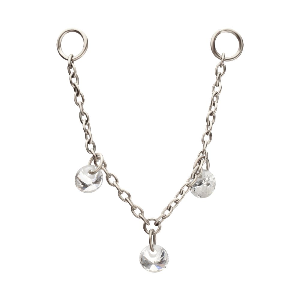 Platinum PVD Titanium Triple Round Floating CZ Gem Rolo Chain Dangle