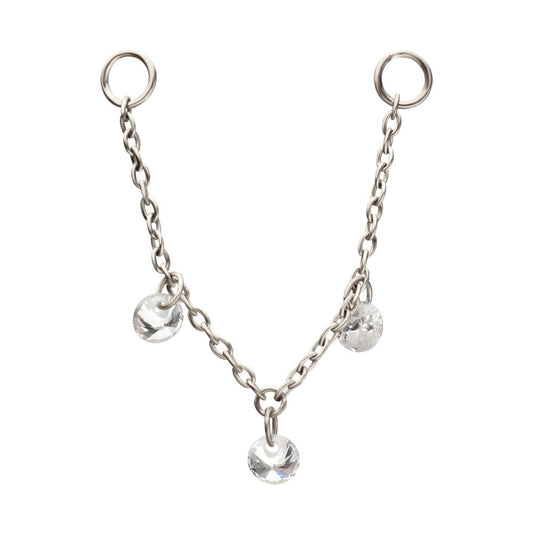 Platinum PVD Titanium Triple Round Floating CZ Gem Rolo Chain Dangle