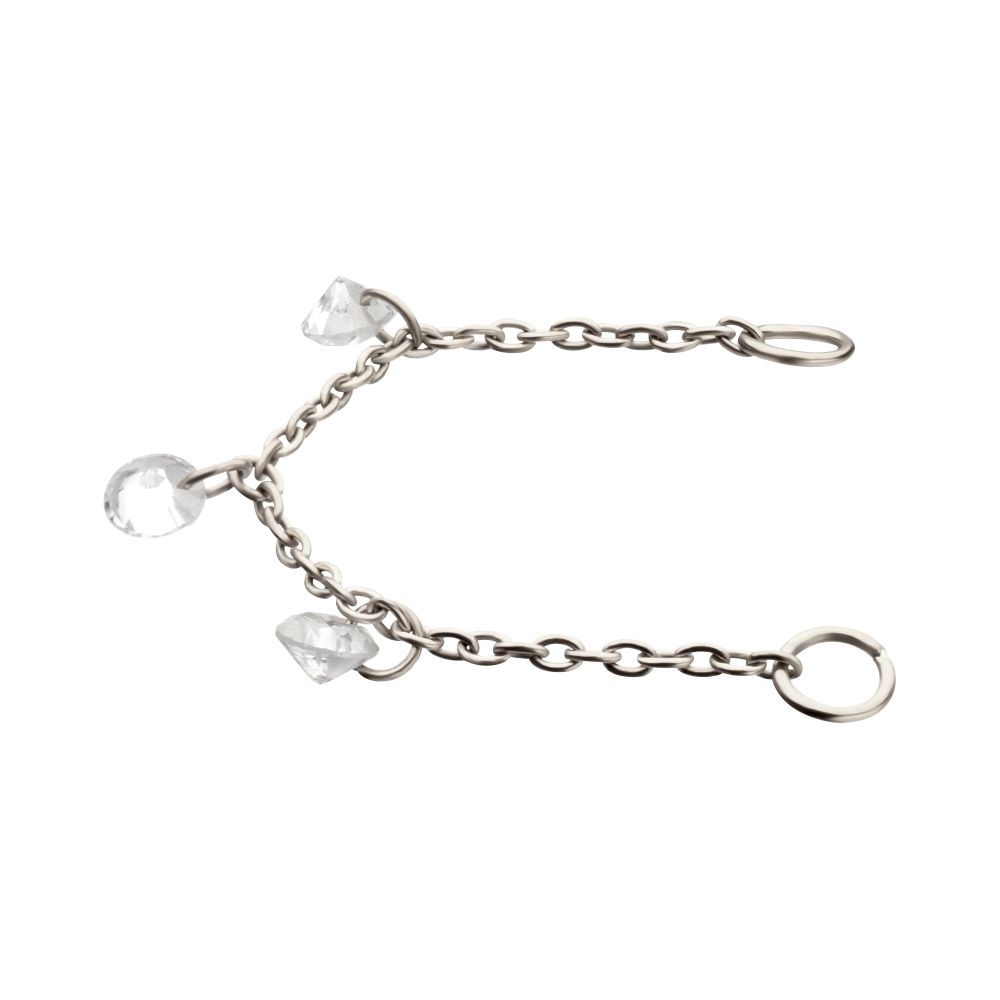 Platinum PVD Titanium Triple Round Floating CZ Gem Rolo Chain Dangle