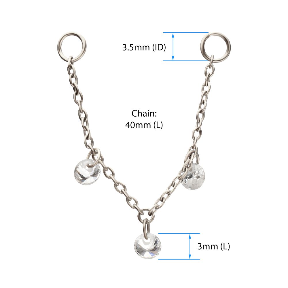 Platinum PVD Titanium Triple Round Floating CZ Gem Rolo Chain Dangle