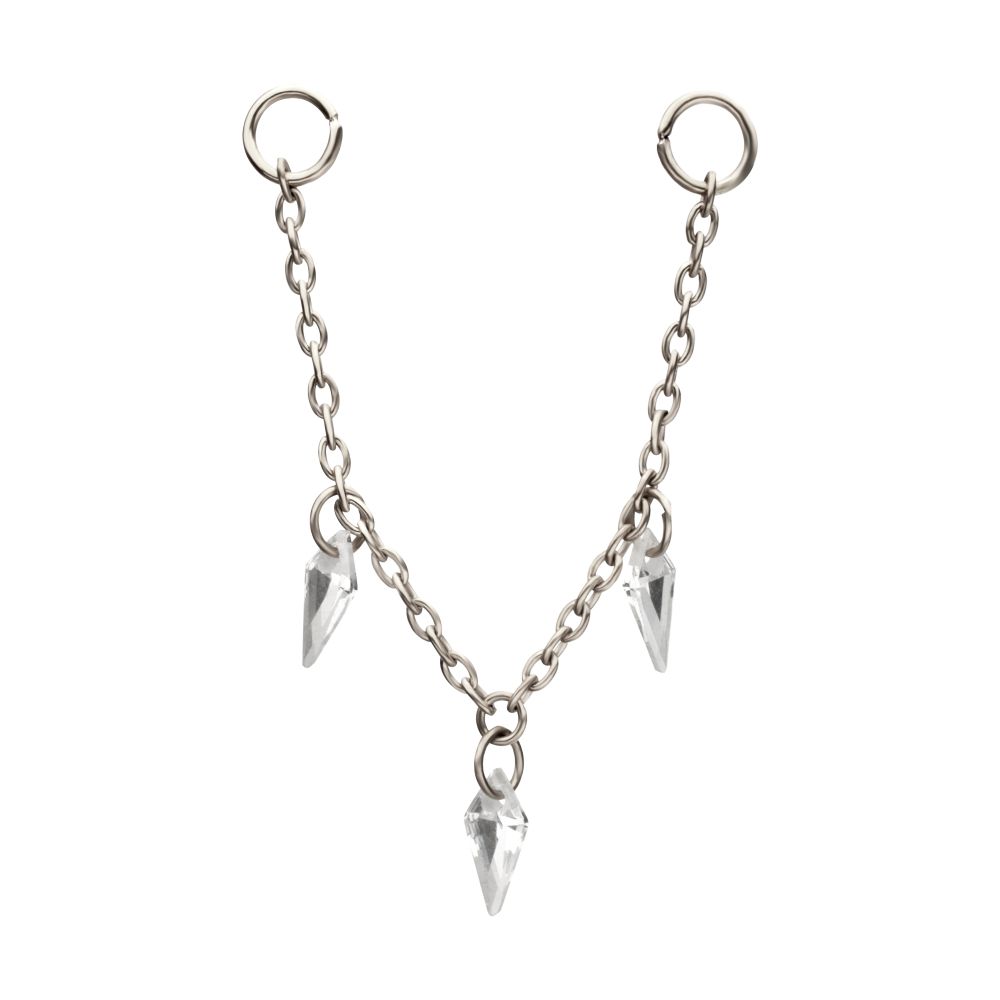 Platinum PVD Titanium Triple Kite Floating CZ Gem Rolo Chain Dangle