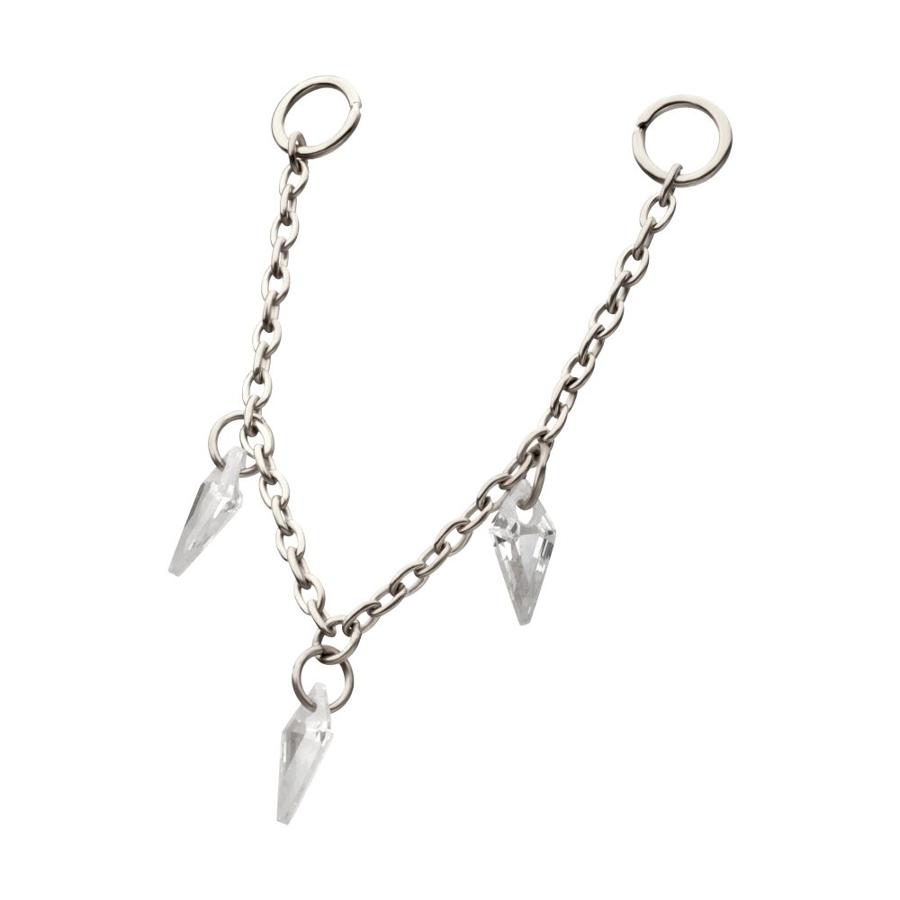 Platinum PVD Titanium Triple Kite Floating CZ Gem Rolo Chain Dangle