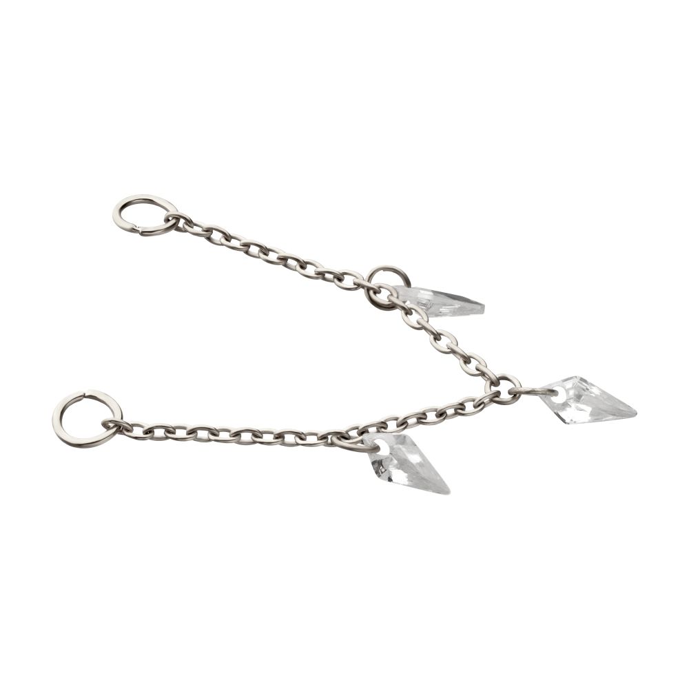 Platinum PVD Titanium Triple Kite Floating CZ Gem Rolo Chain Dangle